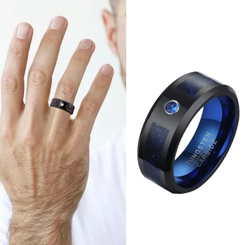 

DRAGON BLUE CELTIC DRAGON CZ TUNGSTEN CARBIDE RING 8MM BLACK WEDDING BAND FOR POLISHED COMFORT FIT