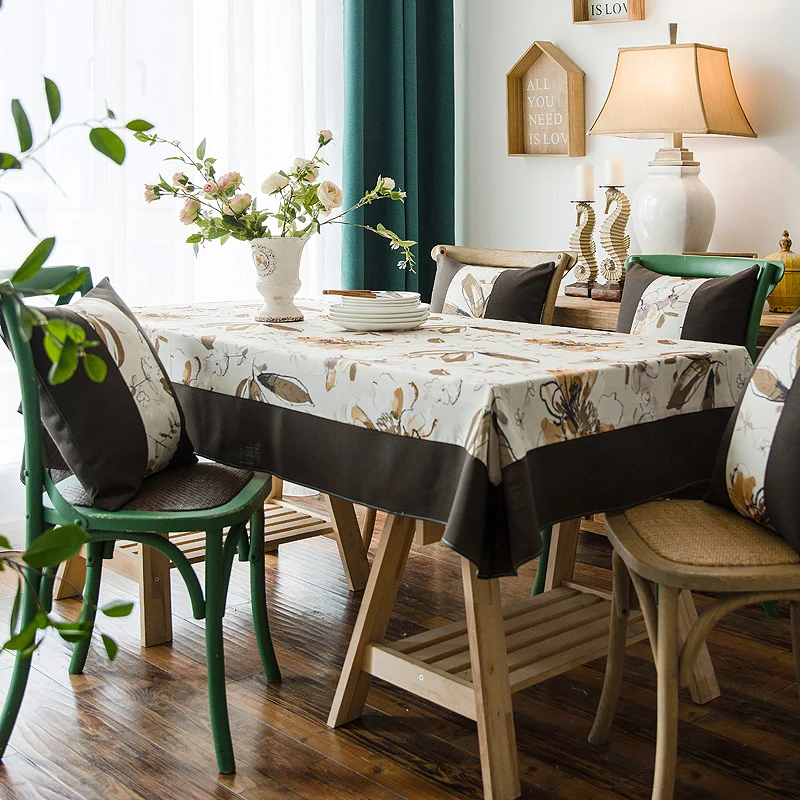 

Fashion Fresh Floral Table Cloth Splice Solid Color Macrame Cotton And Linen Table Cover Oilproof Waterproof Kitchen Home Decor