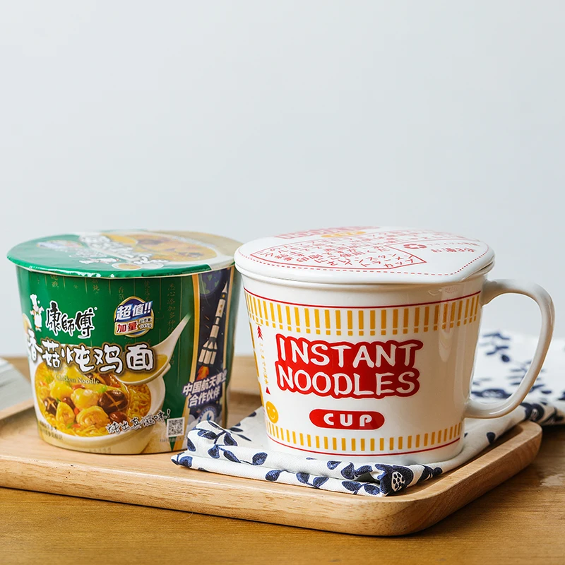 Large capacity creative ceramic noodle bowl with cover big bowl cereal bowl noodle bowl student dormitory bowl