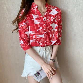 

Women Tops and Blouses Casual Streetwear Modis Blouse Slim Shirts Women Blouses Plus Size Tops Red Black Shirt Female Blusas