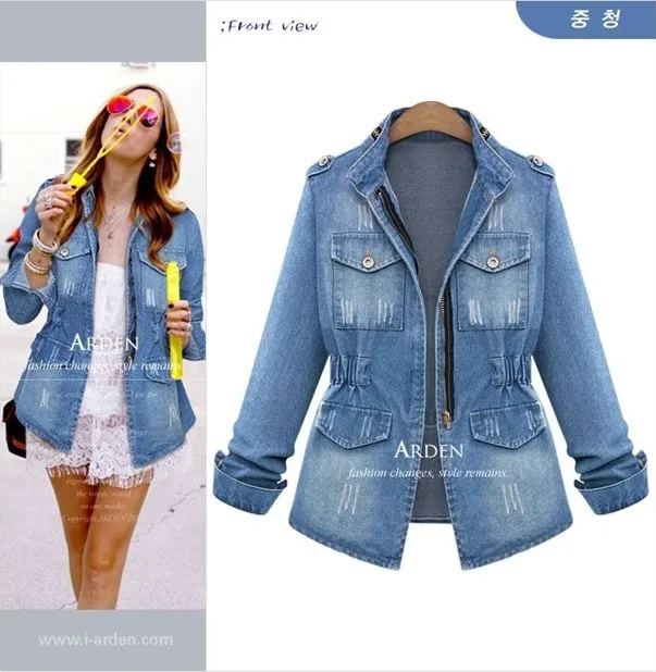 Autumn And Winter AliExpress Europe And America Large Size New Style Ozhouzhan Washing Retro Versatile Jeans Coat Blouses