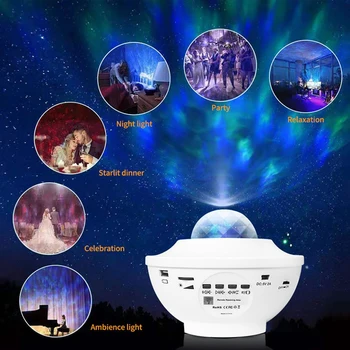 

Usb Led Star Night Light Music Starry Water Wave Led Projector Light Bluetooth Projector Sound-Activated Projector