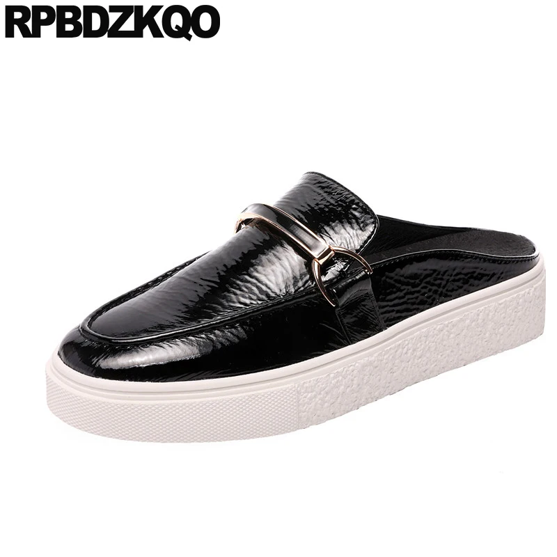 

China Patent Leather Harajuku Elevator Slippers Mules Muffin Women Slip On Black Creepers Platform Shoes Metal Chic Thick Sole