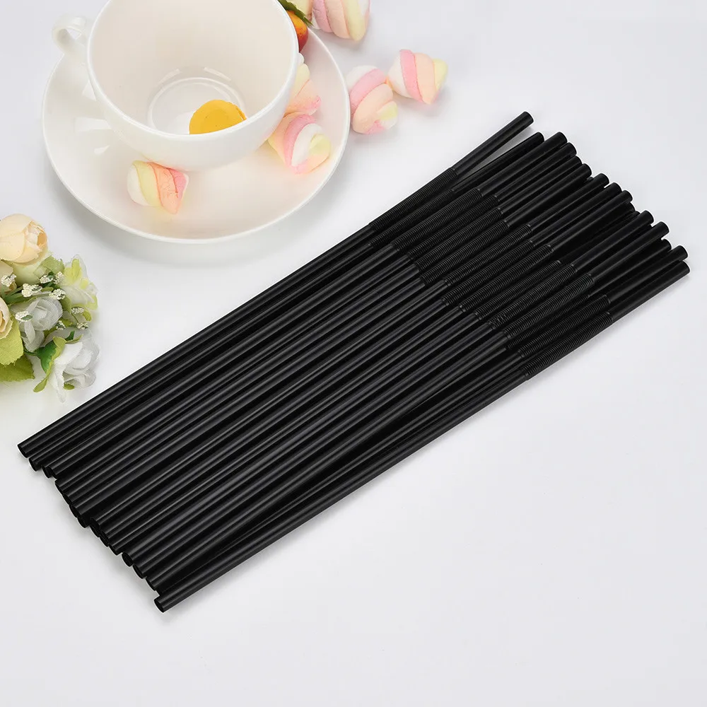 100Pcs Drinking Straws 210/256/260mm Black Long Flexible Drinking Plastic Straws Wedding Party Event pajitas plastico disposable plastic straws