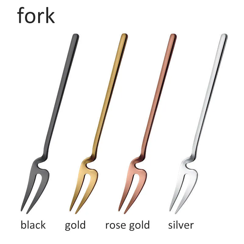 fork 1 шт. вилка для торта, десертная/ложка, кухонная посуда с длинной ручкой, роскошный стиль, фруктовая вилка из нержавеющей стали, кофейная ложка, кухонный инструмент - Габаритные размеры: fork