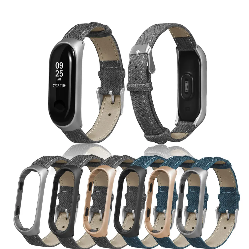 Watch Band for Xiaomi Mi Band 4 3 canvas Strap Leather Wrist Compatible Strap for Mi Band 4 Accessories Bracelet Miband 3 Strap