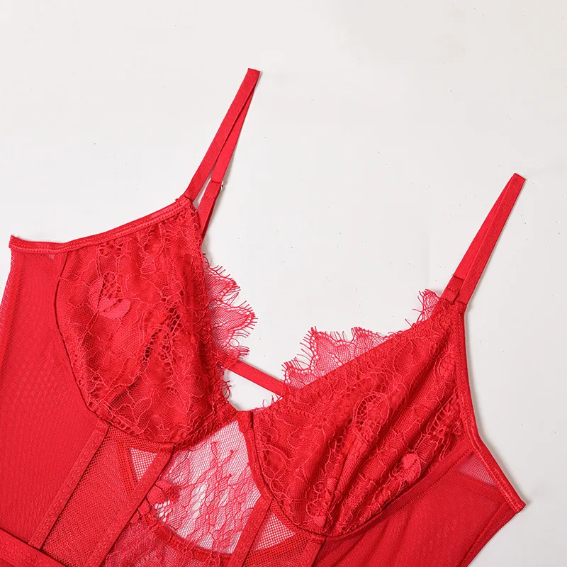 Сексуальные женские красные боди, одноцветные кружевные комбинезоны с ...