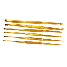 6Pcs Golden Aluminum Double End Crochet Hook 2.0- 7.0mm