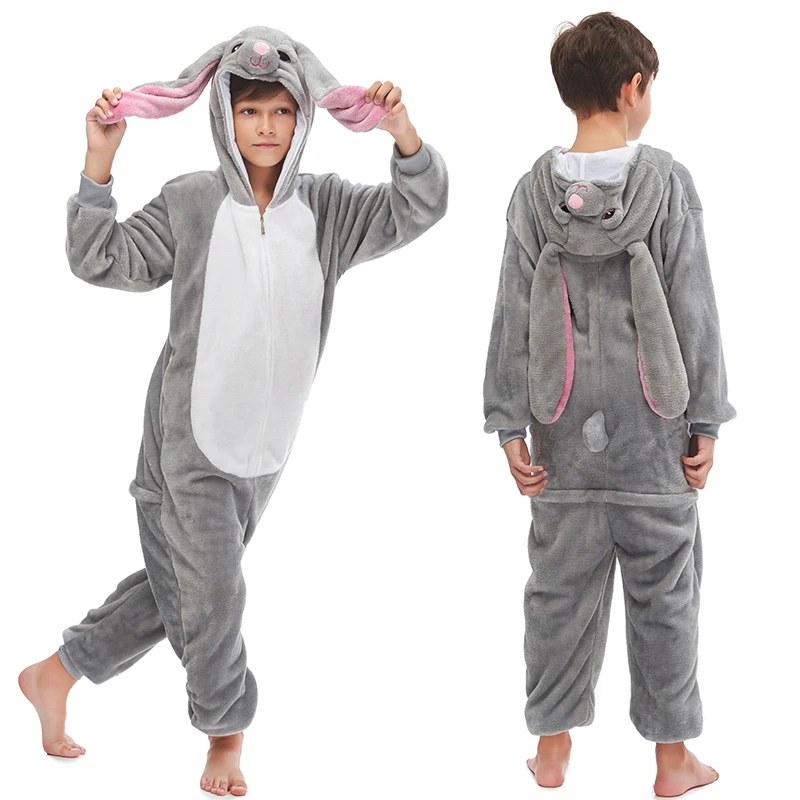 Пижамы с единорогом для детей, кигуруми пижамы для мальчиков и девочек, аниме, одеяло с рисунками из мультфильмов, пижама с животными, комбинезон для детей - Цвет: grey rabbit