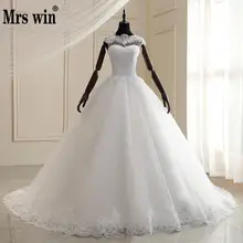 Mrs Win свадебное платье Новое Кружевное бальное платье принцессы с круглым вырезом роскошное кружевное свадебное платье Классический Романтический свадебное платье es
