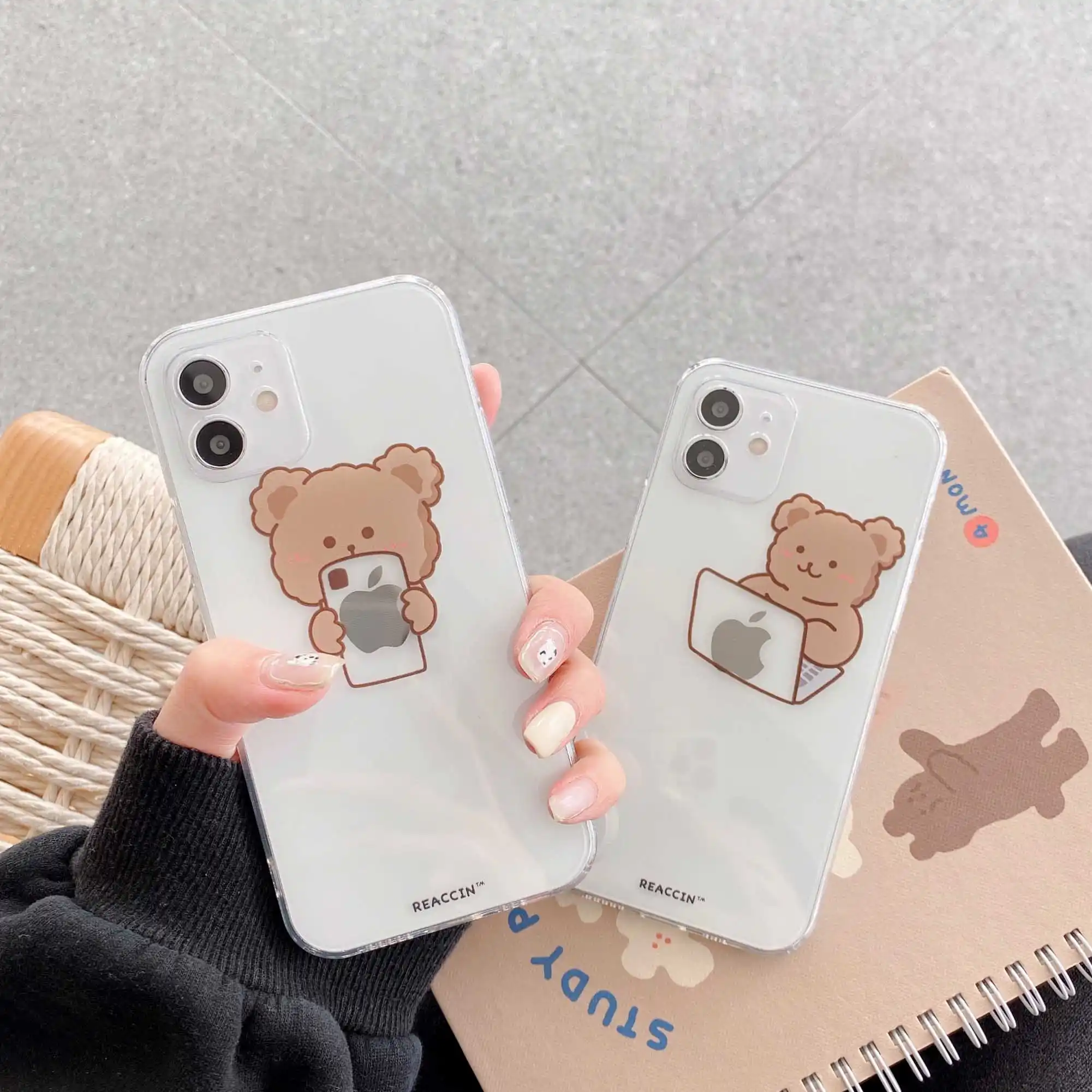 Mignon Travail Dur Ours Dessin Anime Pour Iphone 11 12 Pro Max 7 8 Plus Xr X Xs Max Soft Housse De Protection Transparente Dos Capa Aliexpress