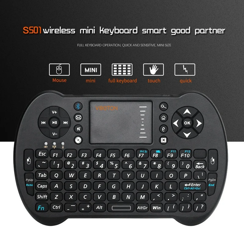 VIBOTON, S-501-BT, Bluetooth, английская, мини, маленький размер, беспроводная клавиатура, легкая, 2,4 ГГц, мультимедийная клавиатура с тачпадом для La