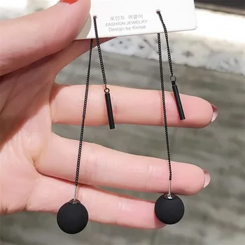 New 2020 Long Tassels Earring Black Joker Contracted Metal Ball Drop Earrings Women Temperament Fashion Jewelry