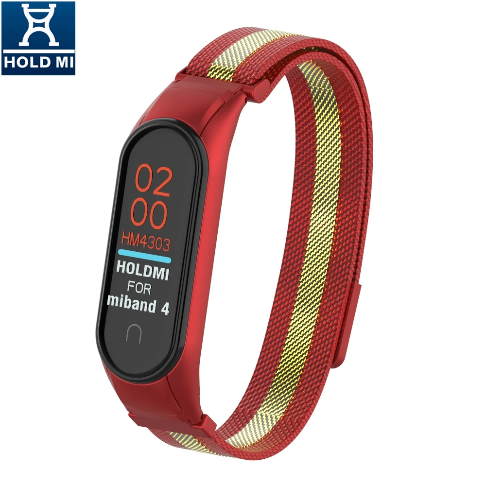 Mi lanese магнитный ремешок для Xiaomi mi Band 4 браслет из нержавеющей стали аксессуары для mi band 4 металлический ремешок - Цвет ремешка: Red and gold