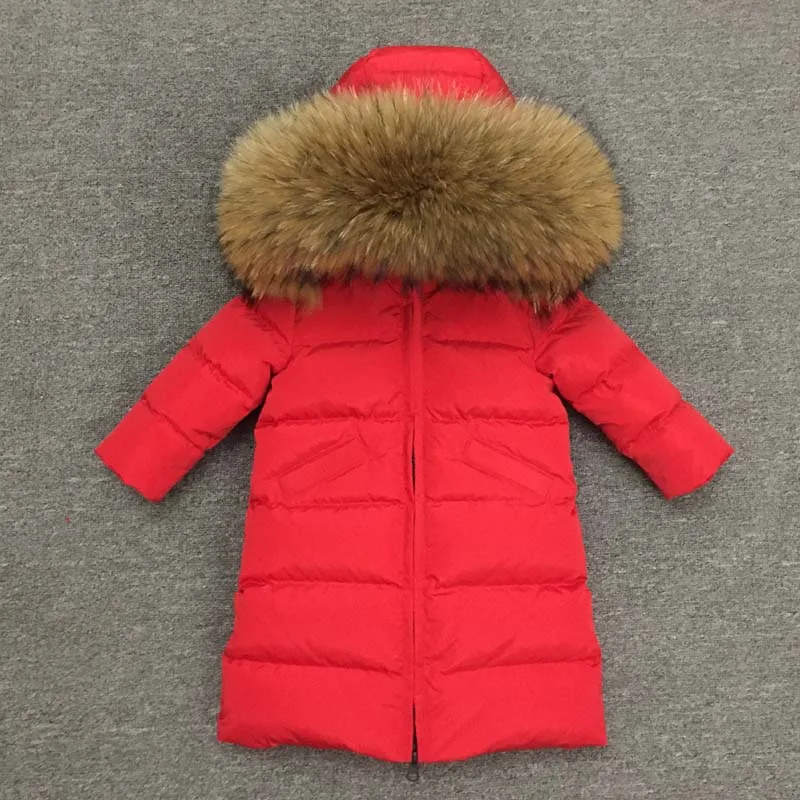 Г. Модная зимняя куртка-пуховик для мальчиков и девочек детский зимний комбинезон, детское пальто теплое длинное пальто с меховым воротником и капюшоном для малышей - Цвет: Красный