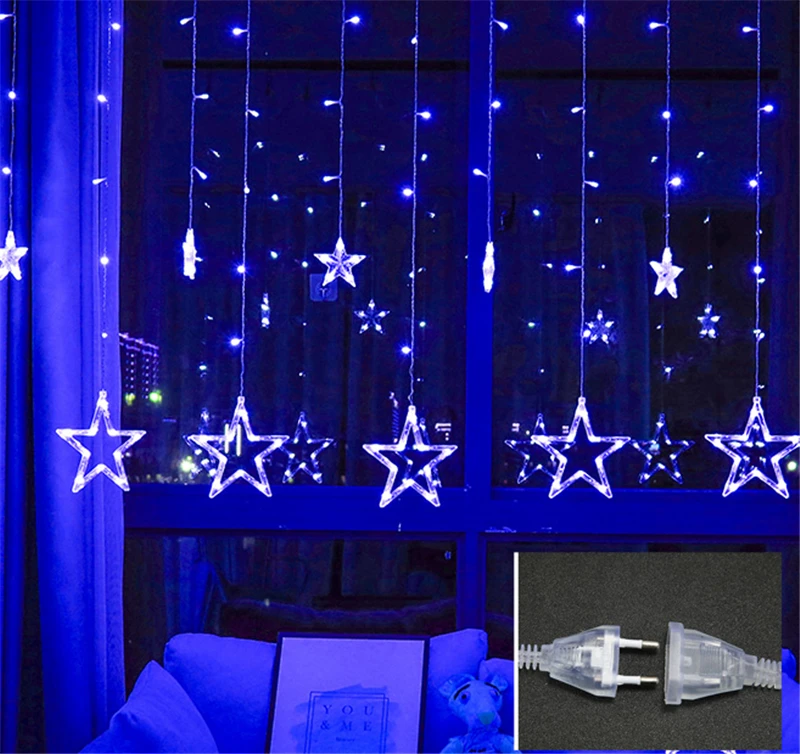 Синий LED String Lights Christmas Decorations For Home Stars Curtain Light Fairy Wedding Decoration Christmas Decors - Цвет: Синий