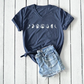

2020 new Plus Size Tshirt S-5XL New Moon Print T Shirt Women Cotton V Neck Short Sleeve T-Shirt Tops Summer Casual tee Shirts