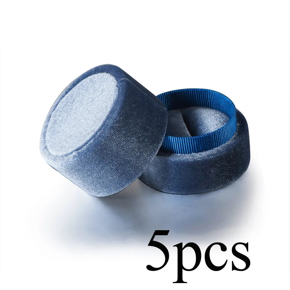 Blue-5PCS GZXSJG 5 шт./лот ручной работы бархатные круглые ювелирные коробки для свадьбы розовый зеленый синий кольца коробки для кольцо для помолвки подарки - Цвет: Blue-5PCS