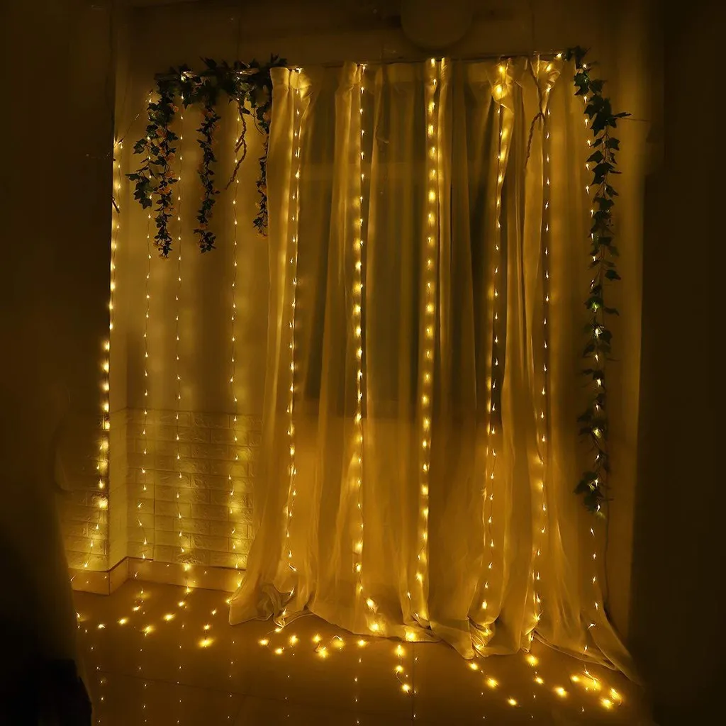 300 LEDs Window Curtain String Lights With Remote Control Sound Activated Music Waterproof indoor bedroom Bookcase Holiday