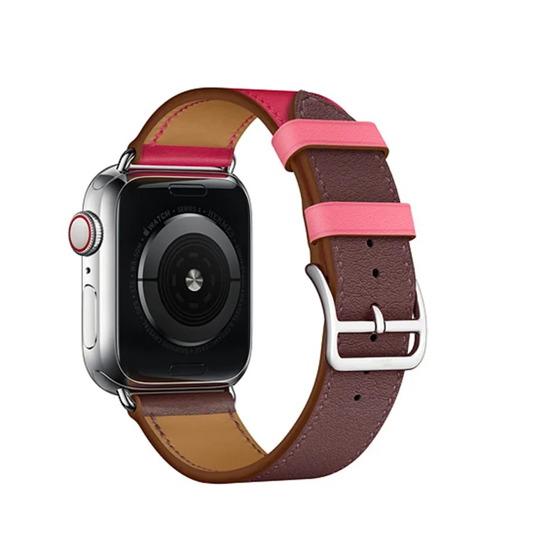 Для Apple Watch Series 5 4 3 2 1 44/40/42/38 мм подолом логотип на застежка из кожи Swift двойной один за туром ремешок для наручных часов iWatch - Цвет ремешка: Bordeaux Rose