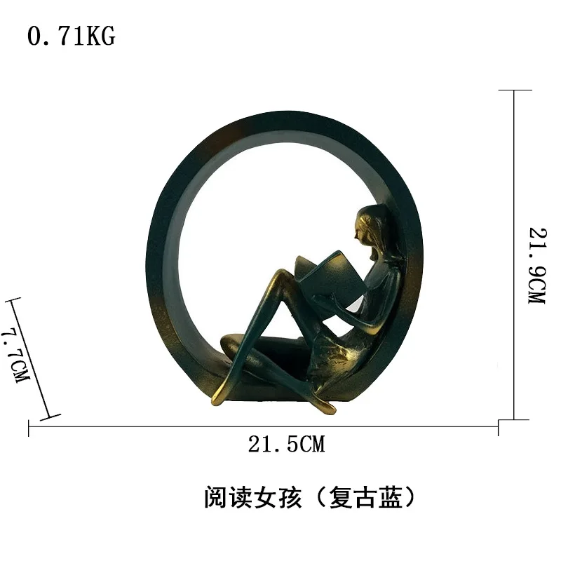 Творческий смолы чтение девушка фигурные статуэтки в европейском стиле миниатюрный мебели настольные ремесла домашнего украшения подарки на день рождения - Цвет: Retro blue