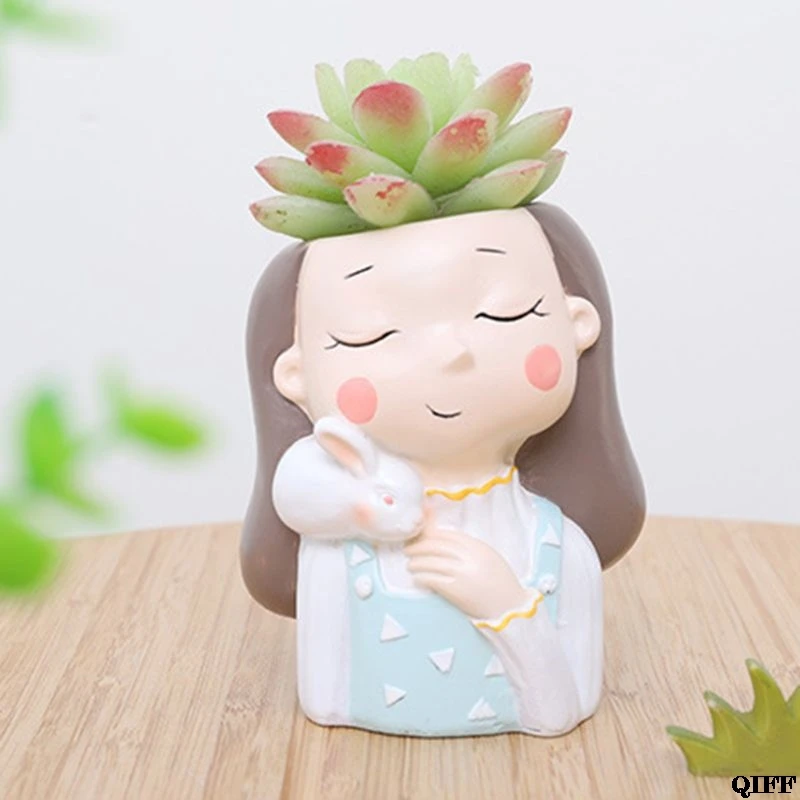 Милые девушки мультфильм Рисование смолы цветочный горшок завод суккулент контейнер цветочный горшок