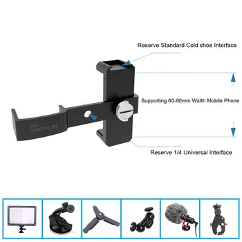 

For Pocket 2 Accessories Smart Phone Metal Clip For 60mm-90mm Cellphone CNC Aluminum Alloy Cold Shoe Gimbal Bracket Mount