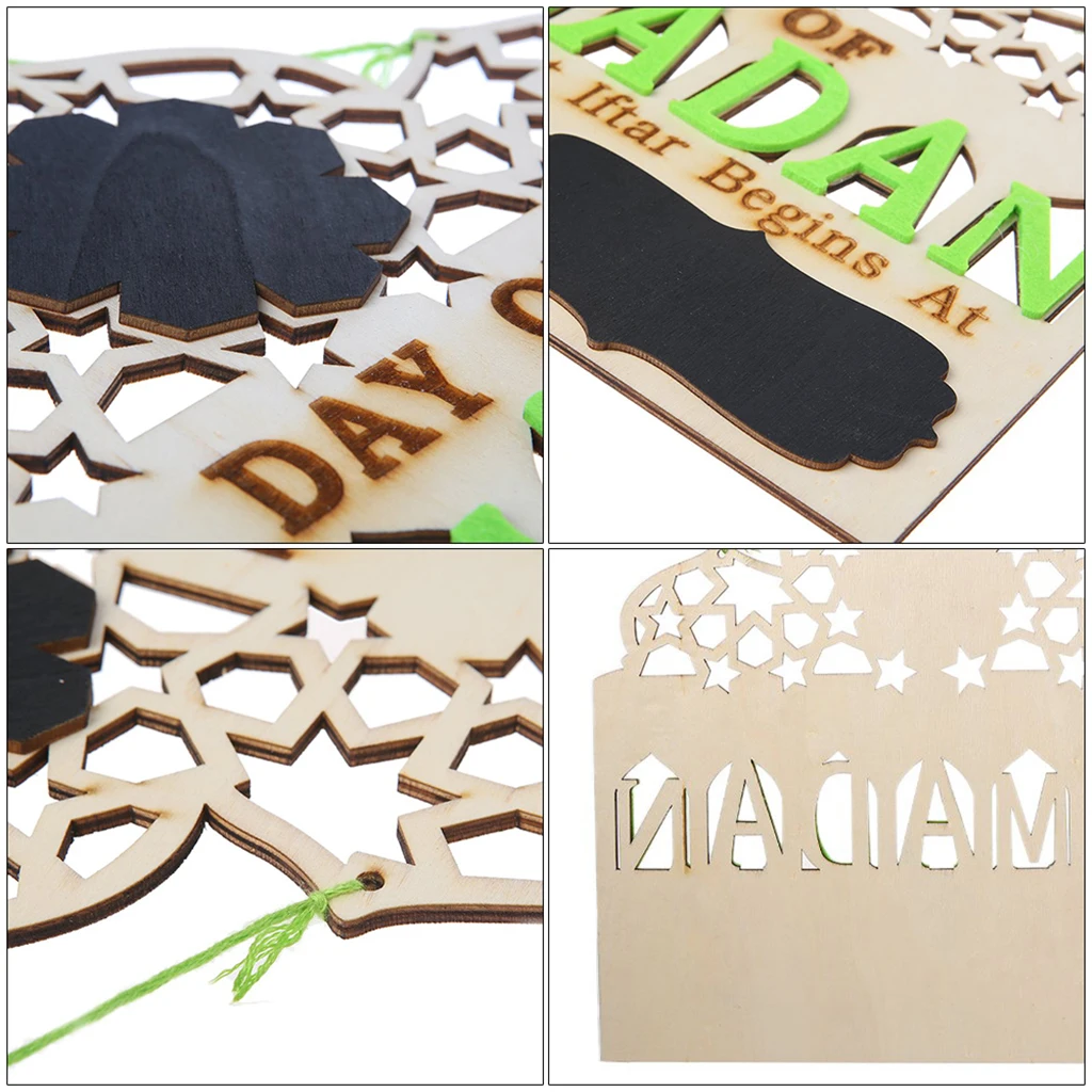 Wooden Islamic Blackboard Plaque Hanging Pendant Eid Ramadan Mubarak Counted Mark Chalkboard Message Note Board Wall Decoration