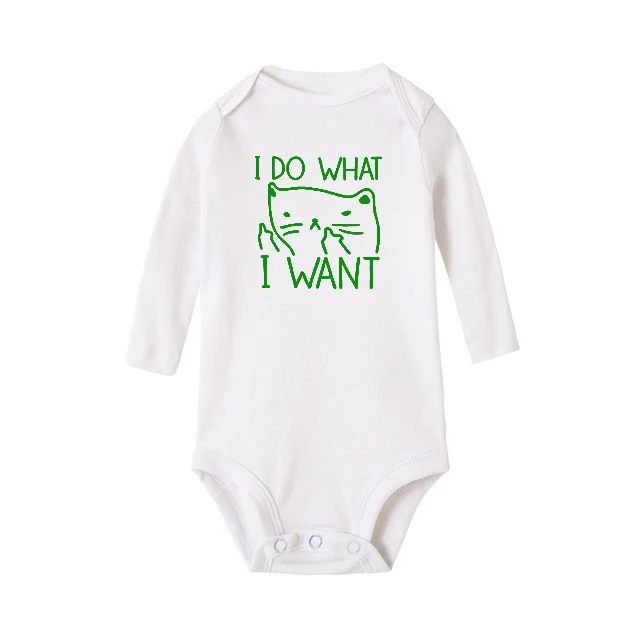 Хлопковые комбинезоны с принтом «I Do What I Want» для маленьких девочек, комбинезон с длинными рукавами, Одежда для новорожденных девочек 0-24 месяцев