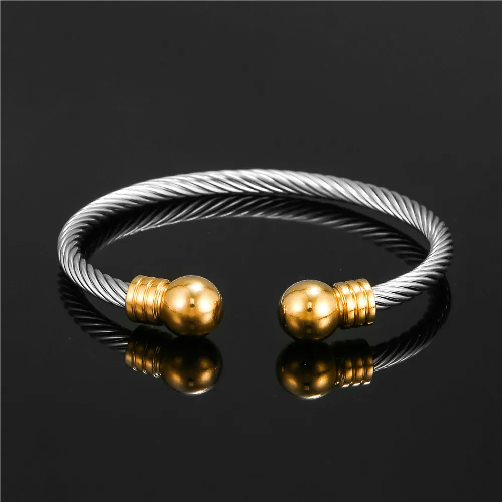 Bangle Bracelet Stainless Steel Bracelet Titanium Steel Charm Ball Open Cuff Bangle Women Bracelet Stainless Steel Gold Color Wire Rope Women Bangle Fashion Jewelry