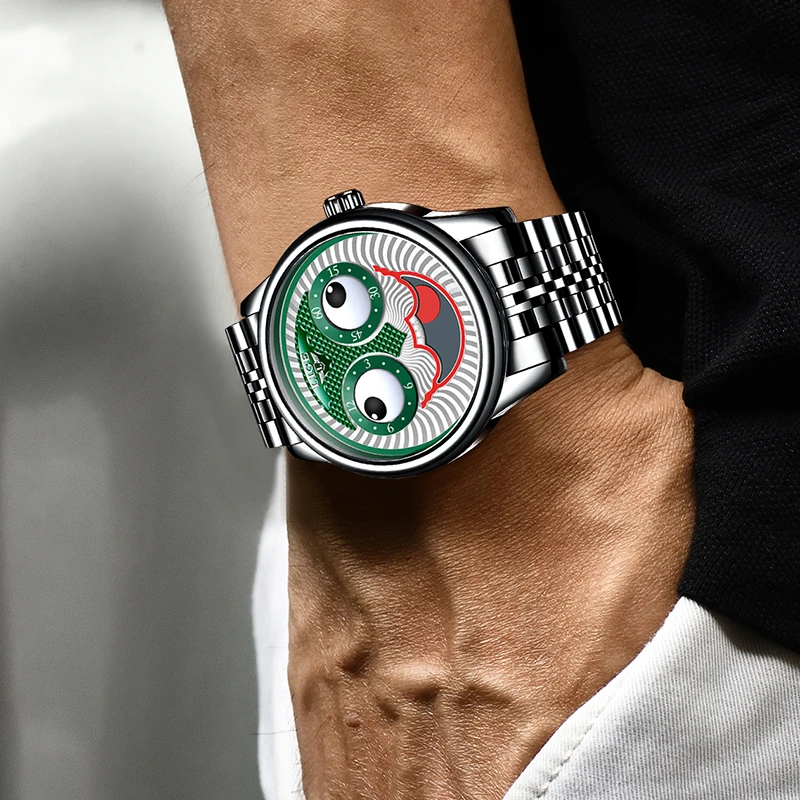 2021 LIGE top luxury automatic mechanical men's watch new design personality fashion watch men's stainless steel Wristwatch+Box
