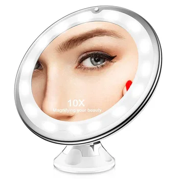 

Bathroom LED Lights Locking Suction Rotation Travel Makeup Mirror Battery Operated ABS 10X Magnifying Lightweight Space Saving