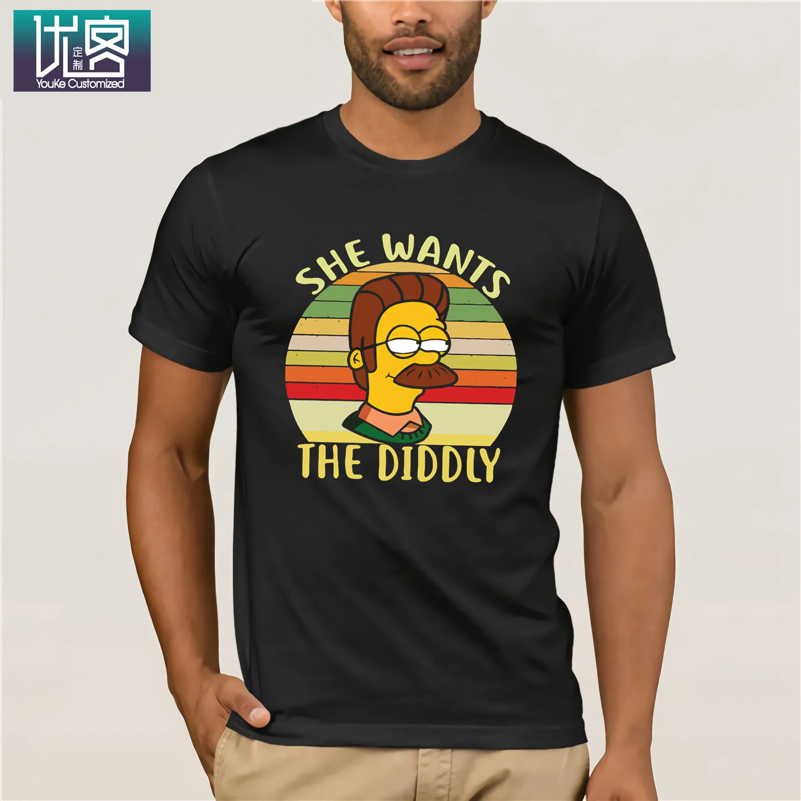 Ned Flanders She want The Diddly Sunset Ретро футболка 2019 Летняя мужская с коротким рукавом