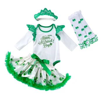 

New Pattern St Patrick Newborn Baby Clothes Infant Jumpsuit+Tutu skirt+Headband+Leg warmer 4pcs Baby Girls Clothing Set