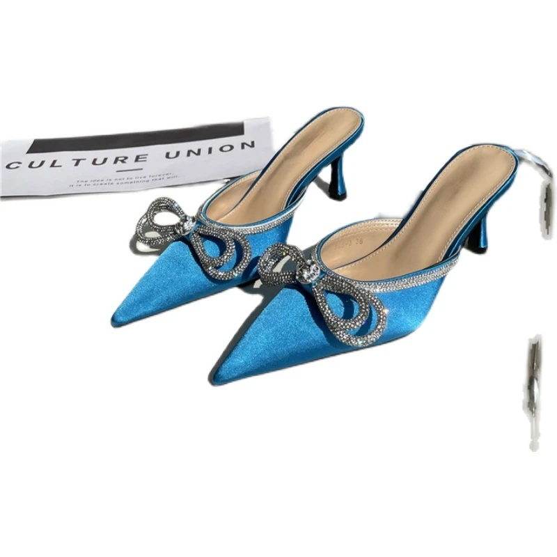 2021 estate nuovi sandali con tacco alto con fiocco in strass seta con  paillettes punta chiusa indietro pantofole da banchetto vuote da  donna|Slippers| - AliExpress