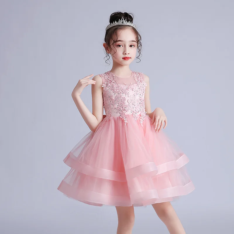 

White Puffy Sleeveless Crystal Layers Princess Girls Dress Kids Frocks Clothes Vest Costume for Teens Little Girls Birthday Gift