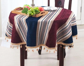 

Red strip European round tablecloth Household simple modern American table cloth cotton and linen Table runner