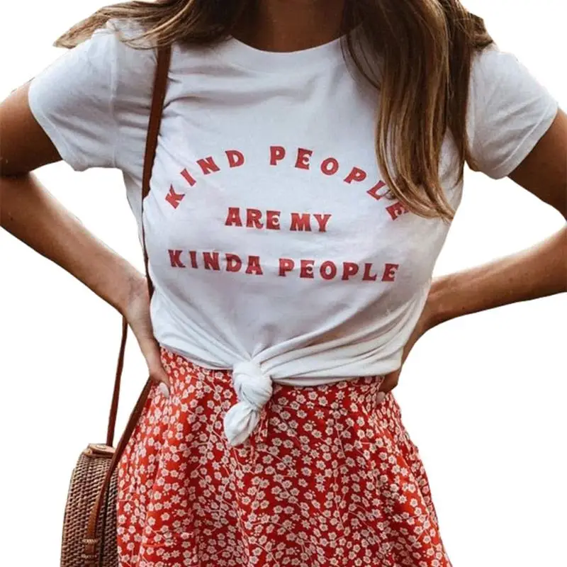 Летняя футболка женская модная с надписью kind People Женская Повседневная коротким