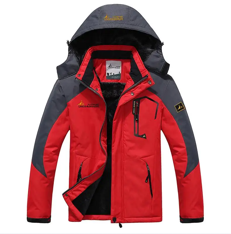 Мужская зимняя флисовая куртка, плотное пальто, бархатная Водонепроницаемая ветровка, пуховики, мужские военные с капюшоном, термопальто размера плюс 7XL - Цвет: Red
