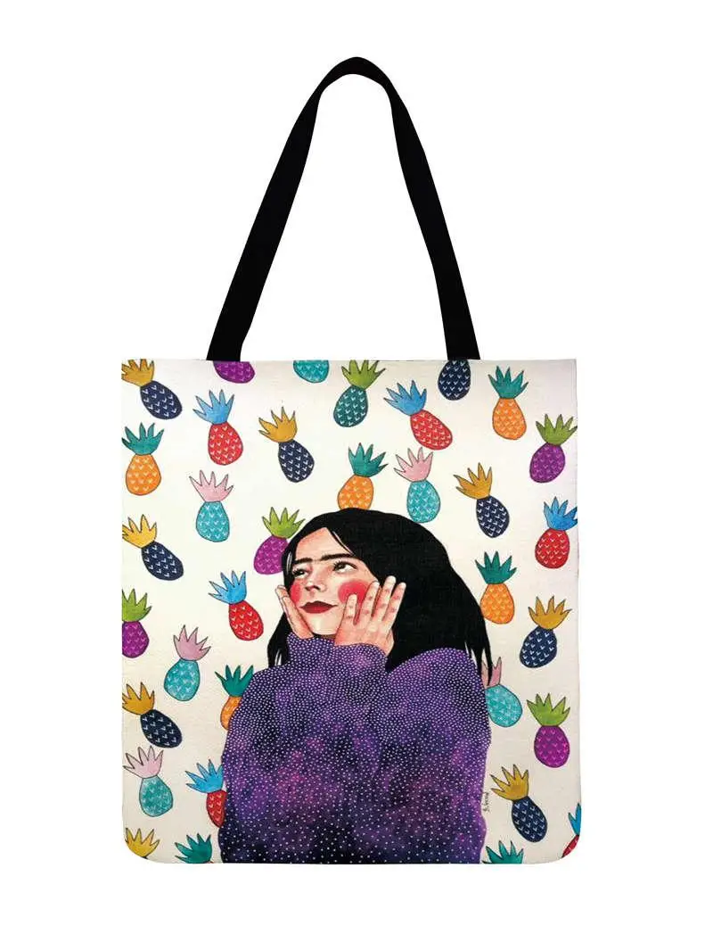 Fashion Shopping Modern Fashion Art Girls Painting Printed Tote Bags Ladies Shoulder Bag Women Casual Tote Outdoor Beach Bagbag 