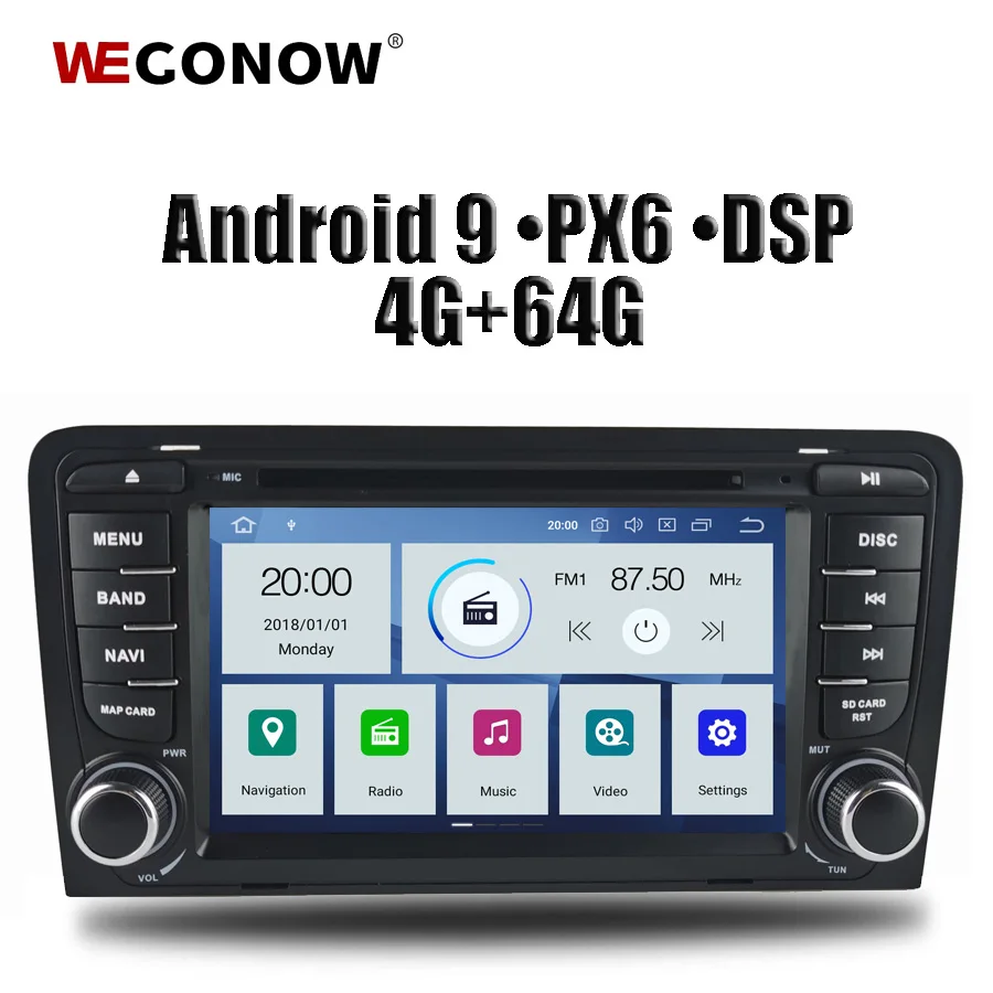 DSP PX6 ips Android 9,0 4 Гб ОЗУ+ 64 Гб ПЗУ автомобильный dvd-плеер навигация gps карта RDS радио Bluetooth 4,2 Wifi для Audi A3 2003-2013