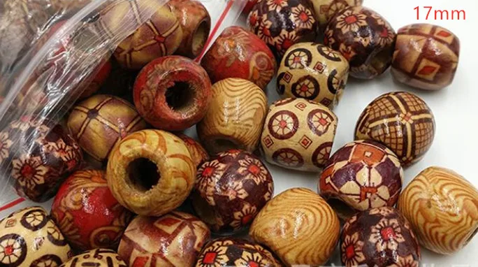 

10/12/17mm Printing Wood Big Hole Dreadlock Bead Ring Tubes For Braiding Hair Extension Accessories diy handmade wood beads