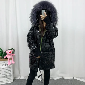 

Fitaylor Winter Jacket Real Natural Fur Bright Side Down Coat Women Thicken Medium Long Parka Female Waterproof Duck Down Coat