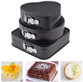 

Set of 3 Cake Tin Set Non Stick Spring Form Loose Base Baking Pan Tray Mold 3 shapes