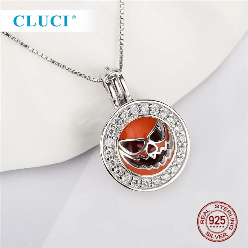 CLUCI, 925 пробы, серебряные подвески, кулон, CZ, Круглый, жемчуг, клетка, медальон, кулон для ожерелья для женщин, подарок на Хэллоуин