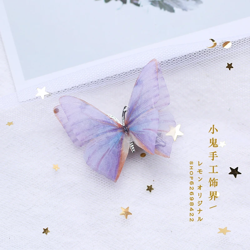 Purple x Имитация бабочка аксессуар для волос отдых Фото морской классический костюм Hanfu Sen женский креповая Заколка "Бабочка" - Цвет: Purple x