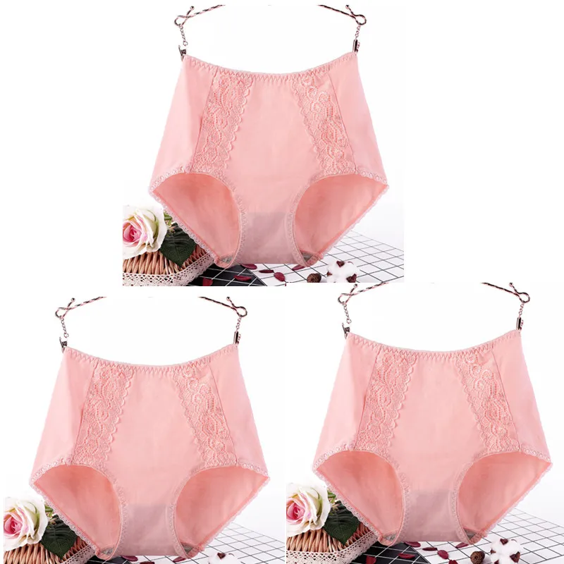 pink X 3 3 шт./лот, XL-6XL, плюс размер, женские трусы высокого качества, удобные, хлопок, высокая талия, нижнее белье, женские сексуальные кружевные трусики 3353 - Цвет: pink X 3