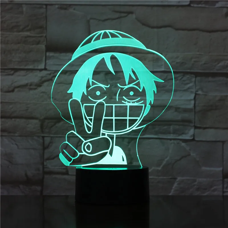 3D светодиодный ночник лампа одна штука Обезьяна D Luffy рисунок декор для спальни
