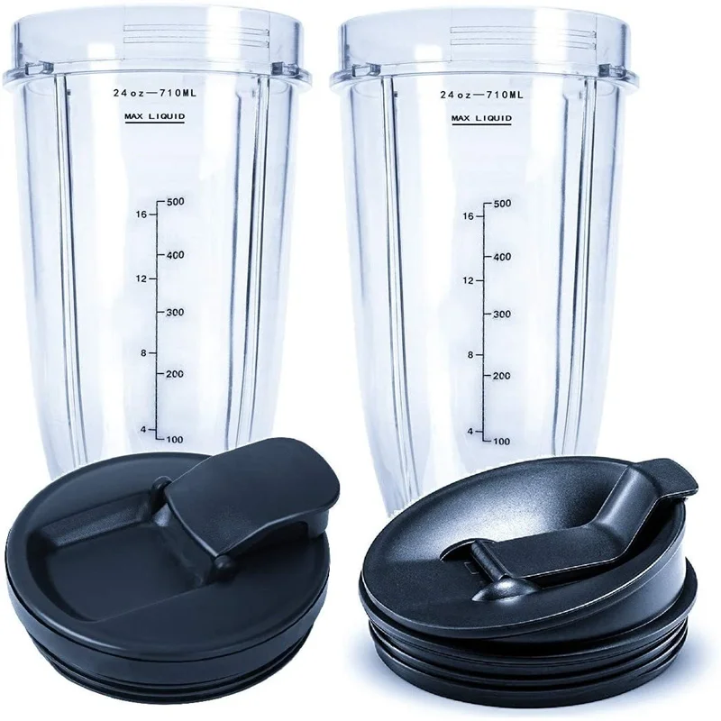 2 Packs 24OZ Replacement Blender Cups With Sip Flip Top Lids For Nutri Ninja Blenders