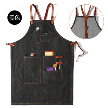 

Tea shop apron custom logo printing coffee roaster western restaurant manicure kitchen men and women denim overalls